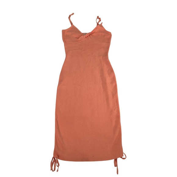 Love Tree Dresses & Skirts - Love Tree Peach Ribbed Bodycon Cami Dress Small V-Neck Twist Front Side Ties